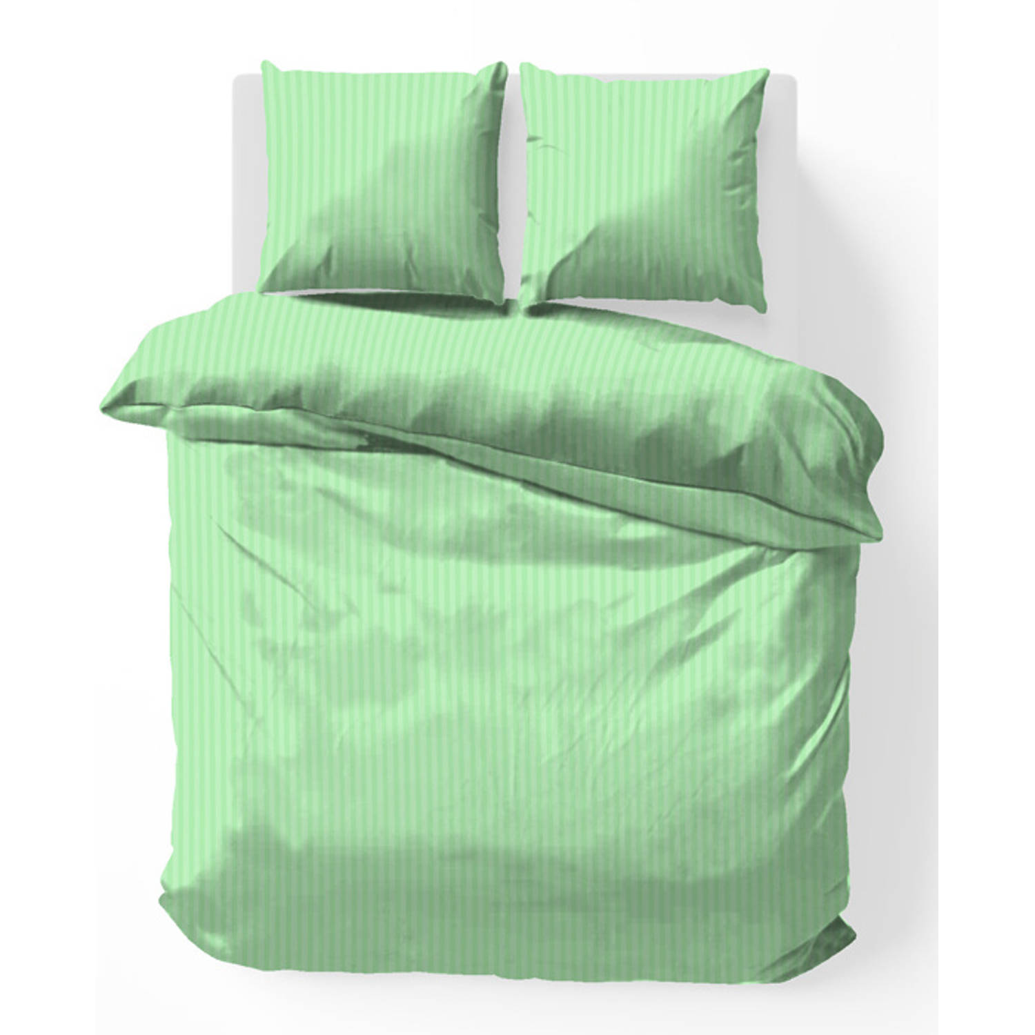 iSleep Dekbedovertrek Satijnstreep - Licht Groen - 2-Persoons 200x200/220 cm