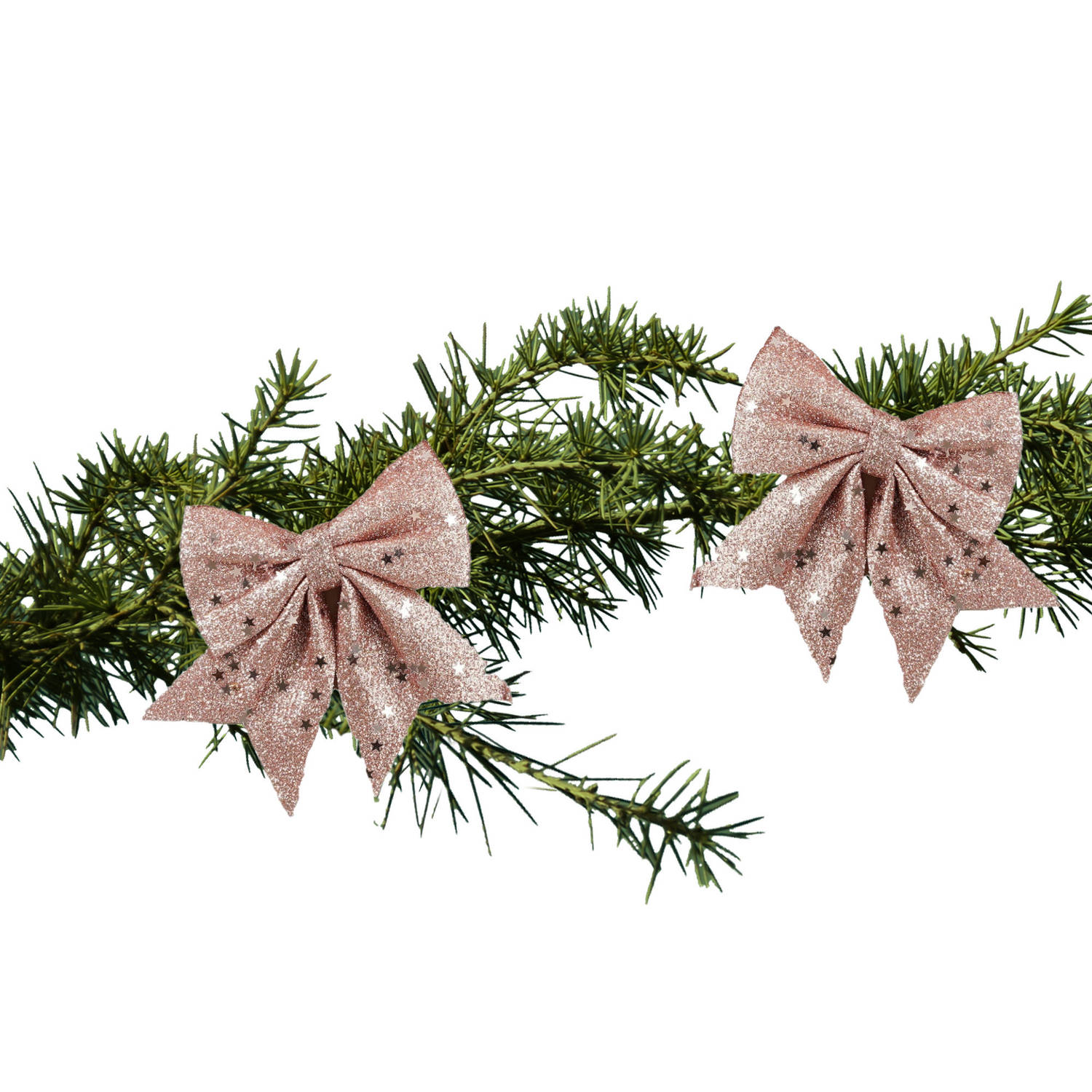 House of Seasons Kerst ornamenten strikken - 2x st - roze - 12 x 13 cm - kerstboomstrikjes