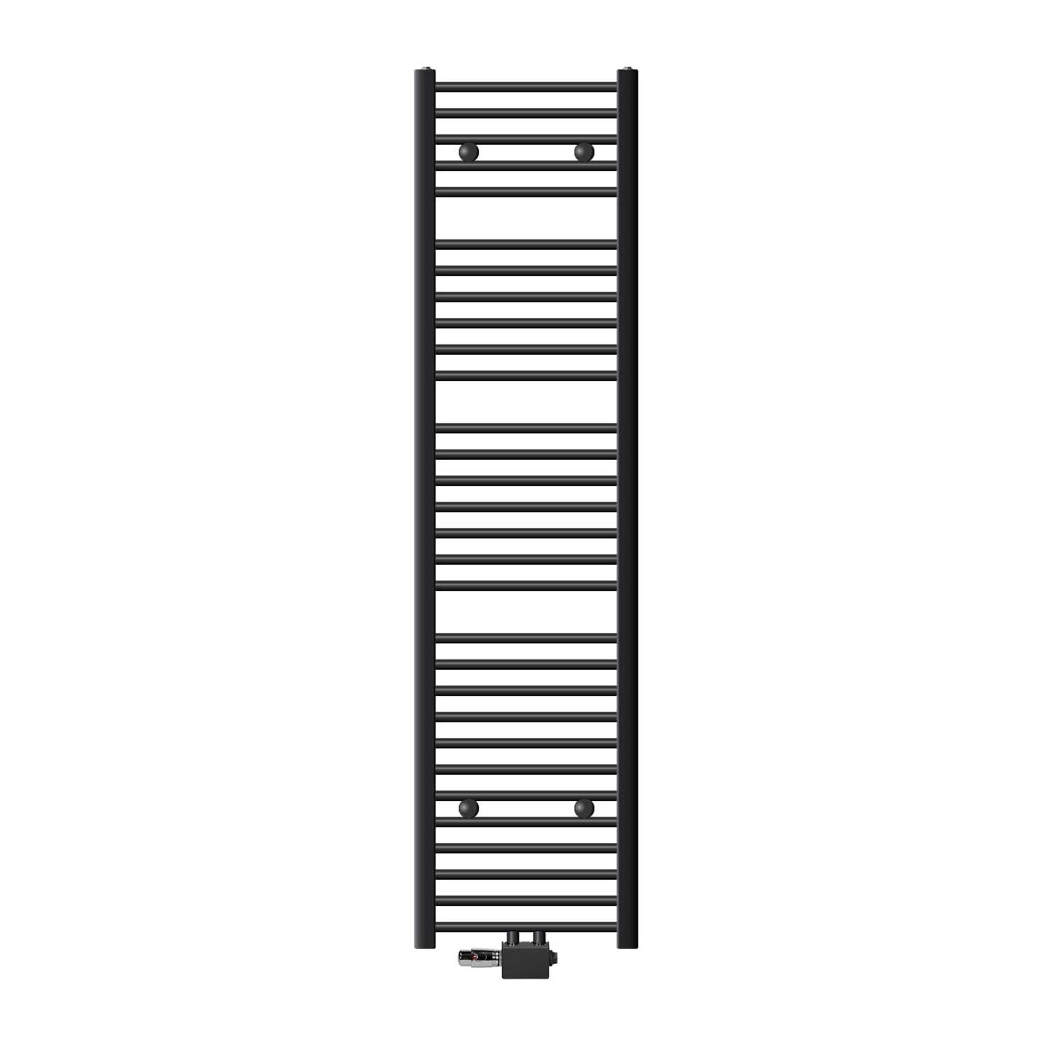 Badkamerradiator Sahara 400x1800 mm antraciet gebogen met middenaansluiting en universele aansluitset