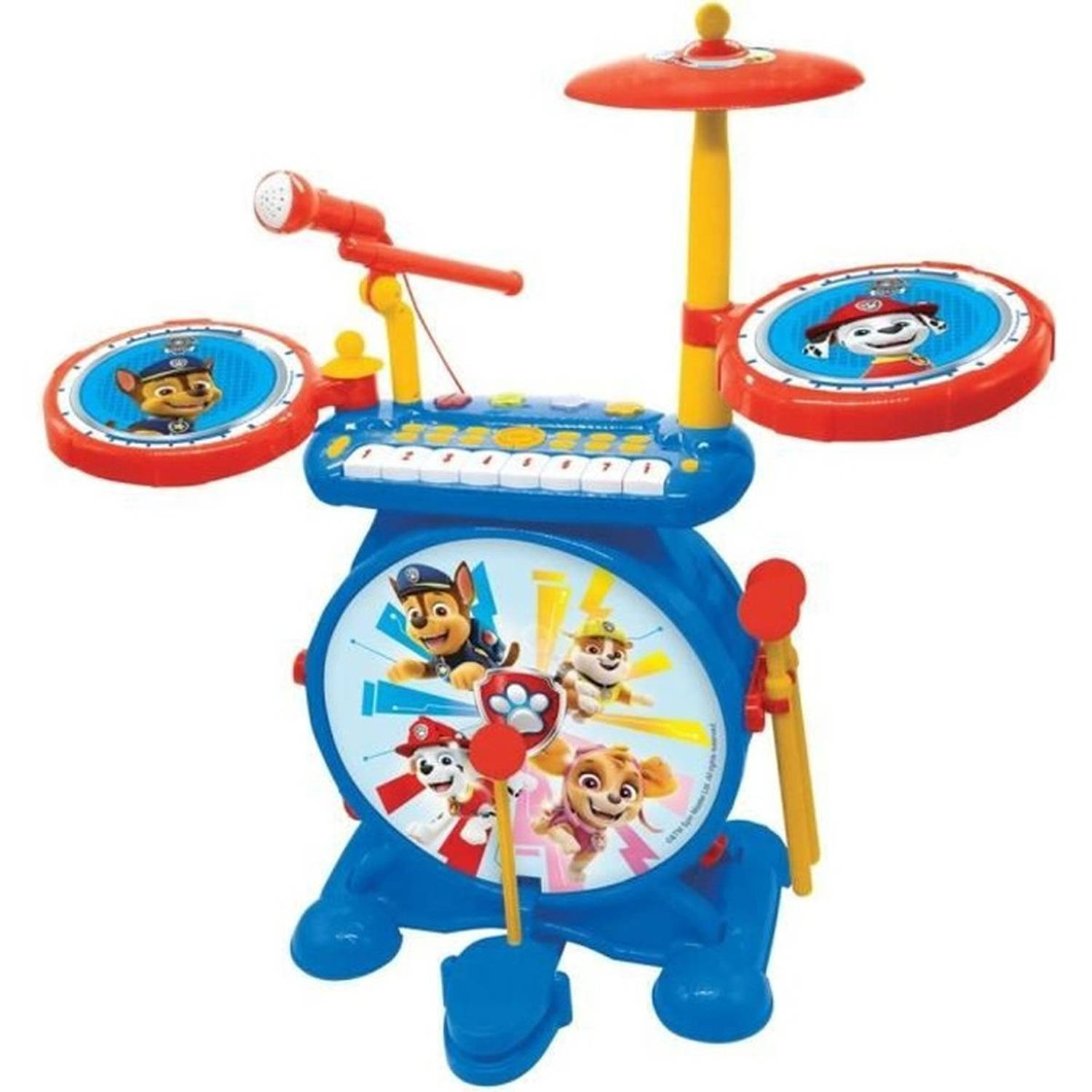 Lexibook Paw Patrol Chase Elektronische Drumkit voor kinderen, realistisch drumgeluid, 8-toetsen toetsenbord, mp3-stekker, inclusief stoel, blauw/rood, K610PA