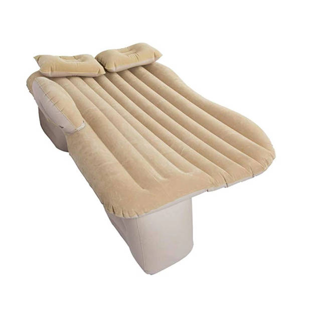 Opblaasbaar Automatras Met 2 Kussens En Pomp 130cm x 80cm Beige - Autobed - Tot 300 kg - Met Draagtas En Reparatieset