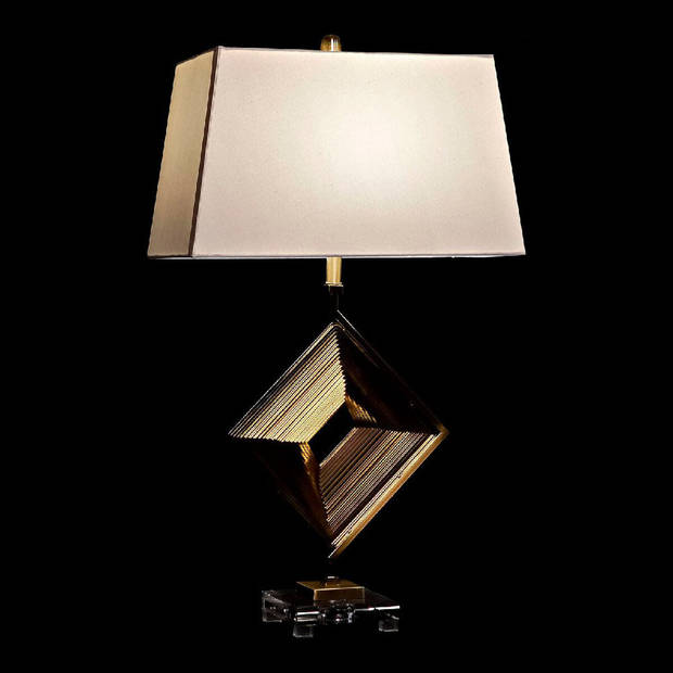 Bureaulamp DKD Home Decor Wit Polyester Metaal Kristal 220 V Gouden 60 W (43 x 25 x 75 cm)