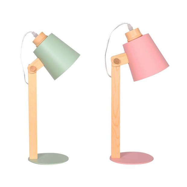 Bureaulamp DKD Home Decor Groen Roze Natuurlijk Hout Metaal 50 W 220 V 18 x 20 x 45 cm 15 x 20 x 50 cm (2 Stuks)