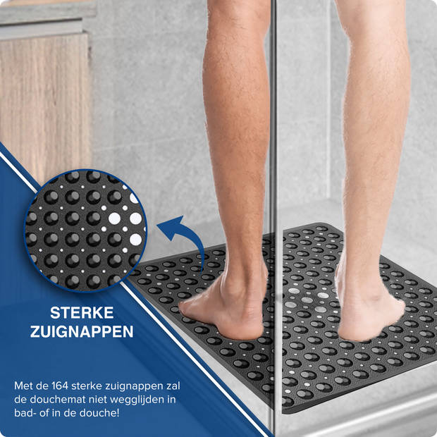 HGMD Antislip douchemat / Badmat - Zwart- 53x53 cm - Zuignappen - Douchemat - Badkamermat - Antislip voor douche