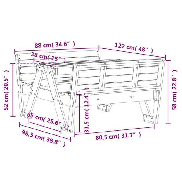 vidaXL Picknicktafel voor kinderen 88x122x58 cm geïmpregneerd hout