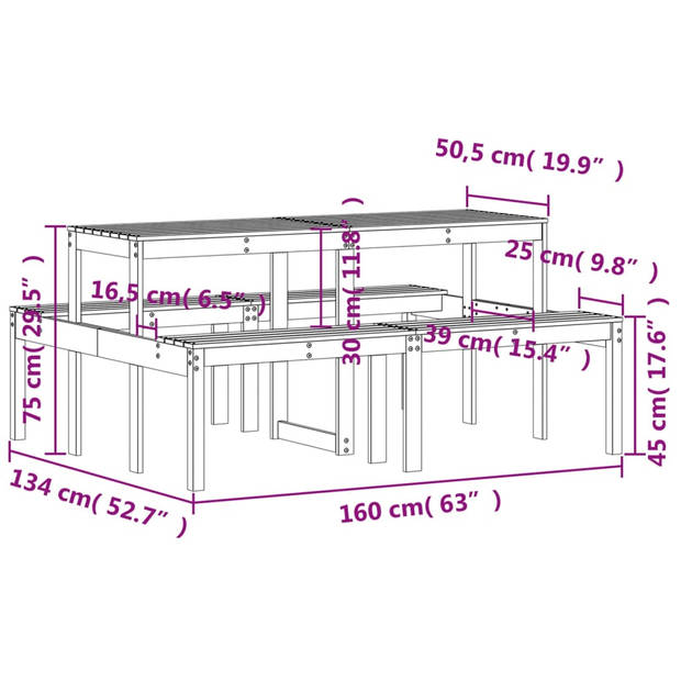 vidaXL Picknicktafel 160x134x75 cm massief douglashout