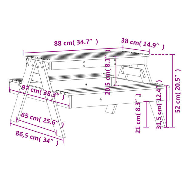 vidaXL Picknicktafel voor kinderen 88x97x52 cm geïmpregneerd hout