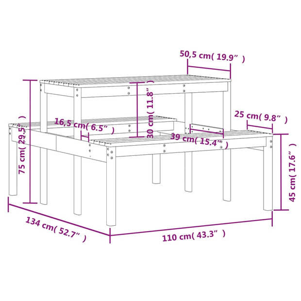 vidaXL Picknicktafel 110x134x75 cm geïmpregneerd grenenhout