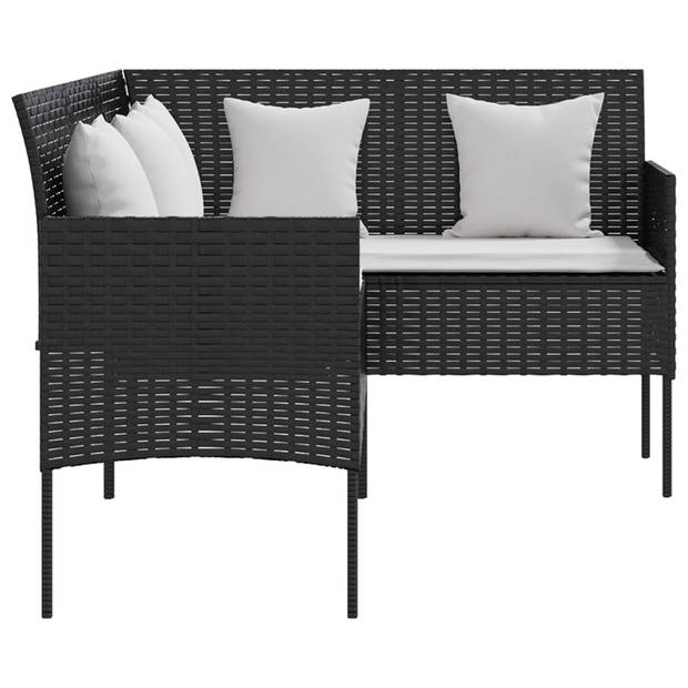 vidaXL Loungebank met kussens L-vormig poly rattan zwart