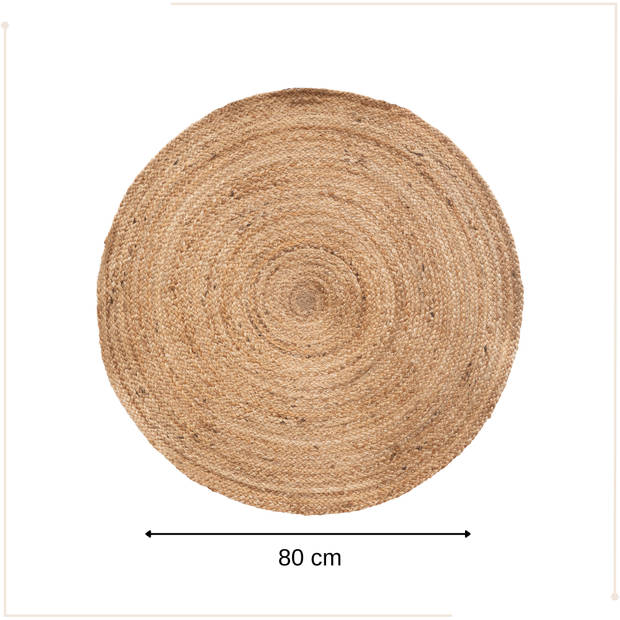 MISOU Vloerkleed Rond - Binnen Tapijt - Jute - Veranda - Kleed - Wandkleed - 80x80cm - Beige