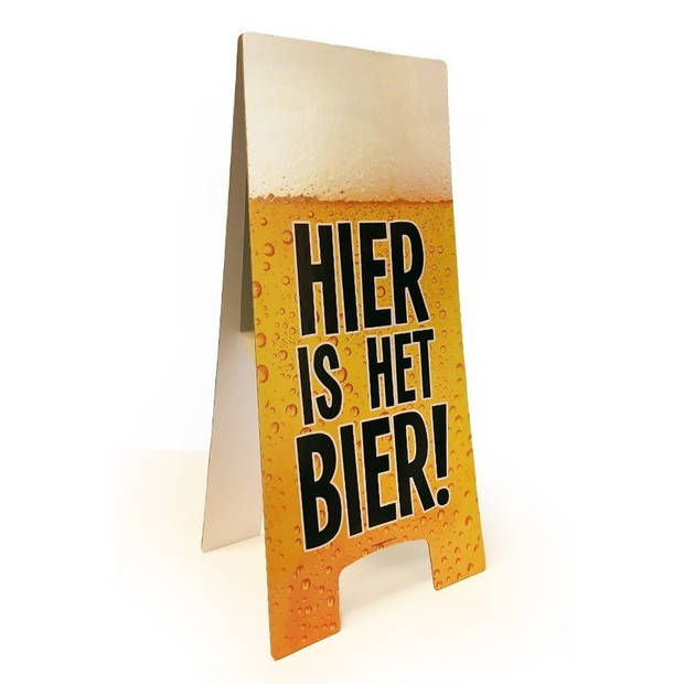 Bord hier is het bier 55x25 cm - Feestdecoratieborden