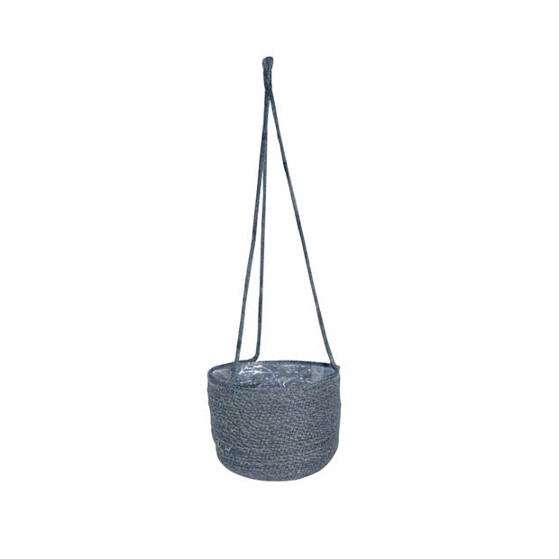 Set van 2x stuks hangende plantenpot/bloempot van jute/zeegras diameter 17 cm en hoogte 14 cm grijs - Plantenpotten