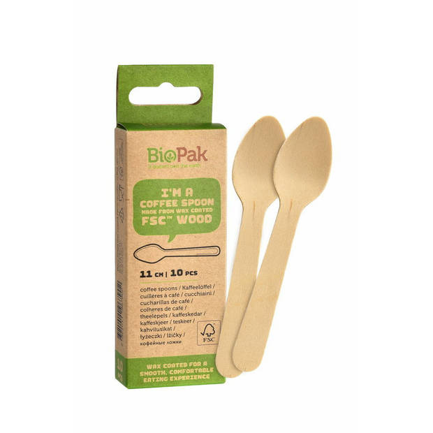 Biopak wegwerp dessertlepels - 30x - hout - 16 cm - bio/eco/milieubewust - Eetlepels