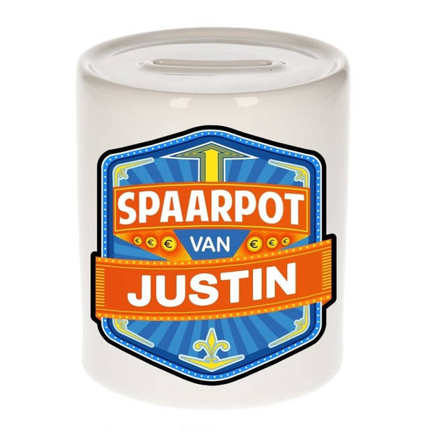 Vrolijke kinder spaarpot voor Justin - Spaarpotten