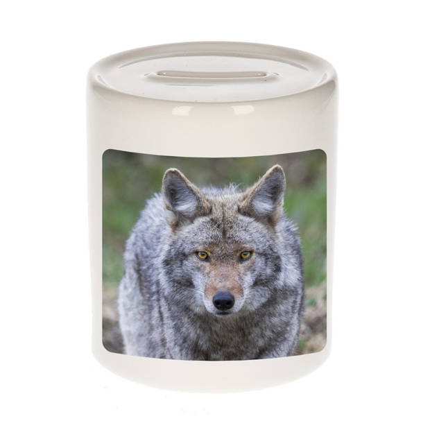 Foto wolf spaarpot 9 cm - Cadeau wolven liefhebber - Spaarpotten