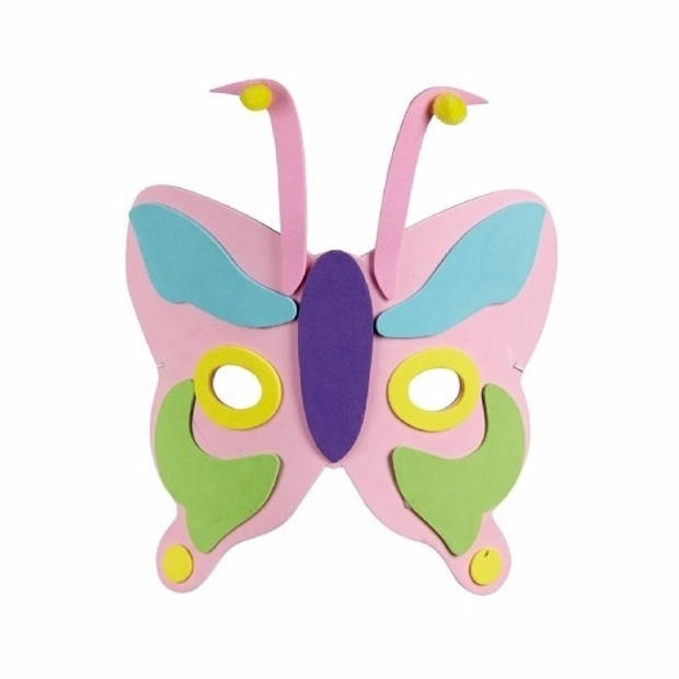 Roze kindermasker in de vorm van een vlinder 18cm - Verkleedmaskers