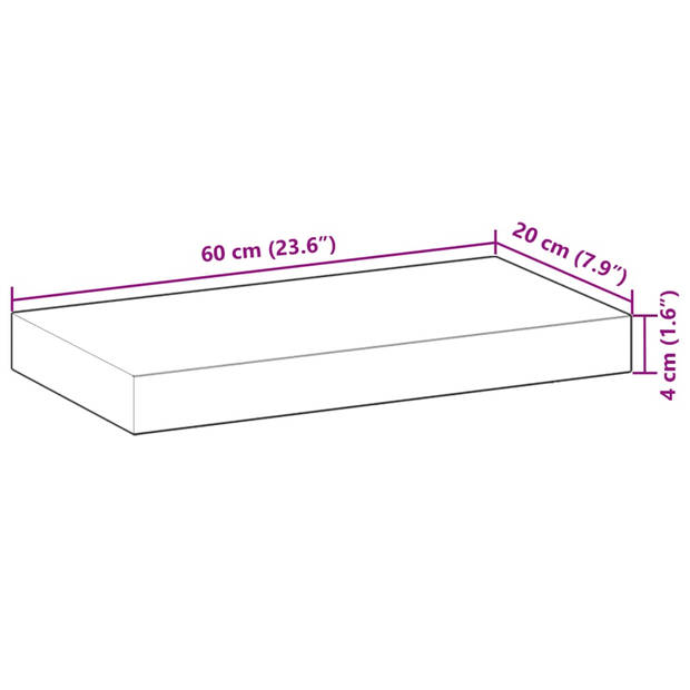 vidaXL Wandschappen 2 st zwevend olieafwerking 60x20x4 cm acaciahout