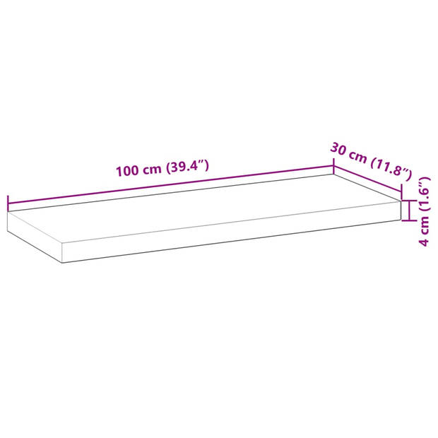 vidaXL Wandschappen 2 st zwevend 100x30x4 cm onbehandeld acaciahout