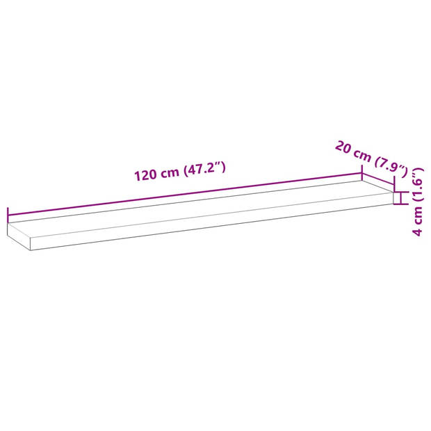 vidaXL Wandschappen 4 st zwevend 120x20x4 cm onbehandeld acaciahout