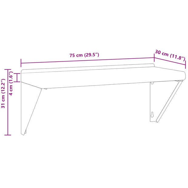 vidaXL Wandschap 75x30x31 cm roestvrijstaal zilverkleurig