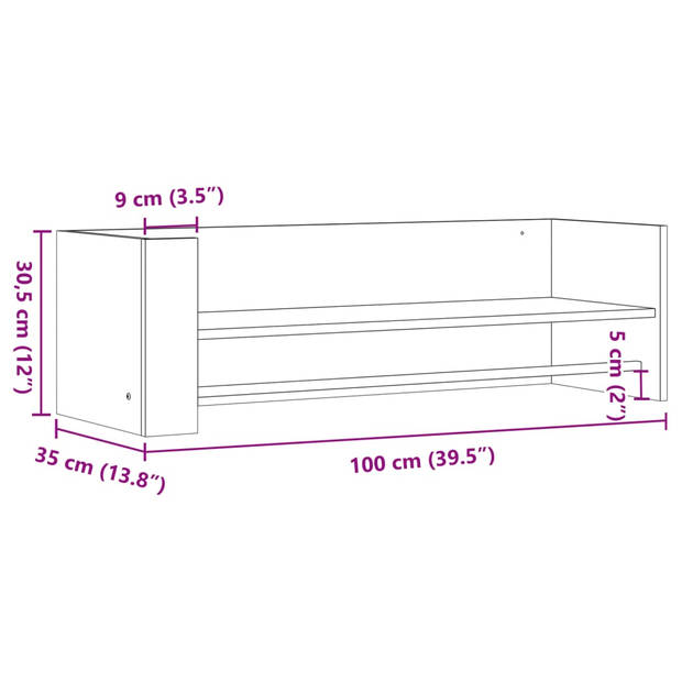 vidaXL Wandschap 100x35x30,5 cm bewerkt hout bruin eikenkleurig