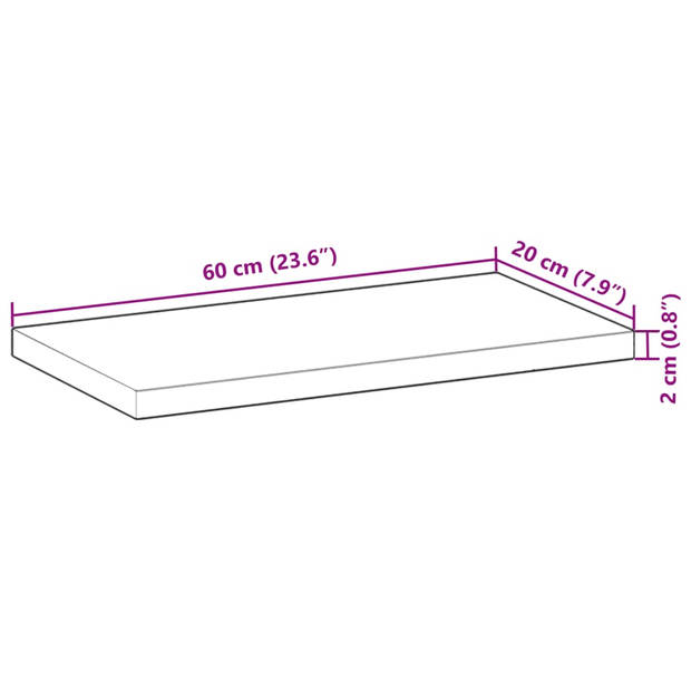 vidaXL Wandschap zwevend 60x20x2 cm onbehandeld massief acaciahout