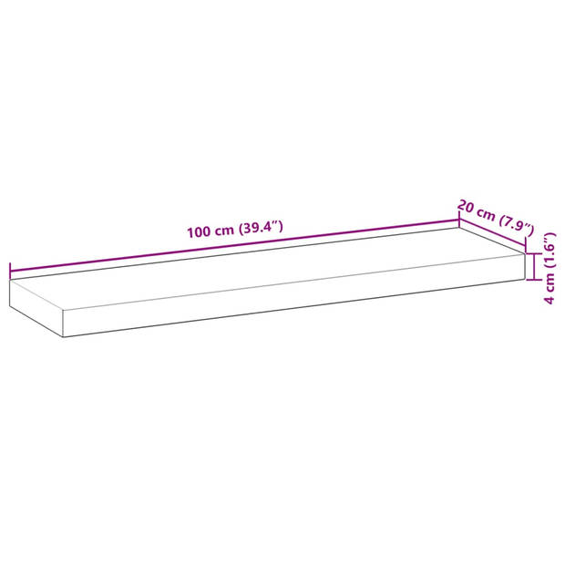 vidaXL Wandschappen 2 st zwevend 100x20x4 cm onbehandeld acaciahout