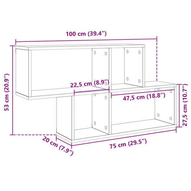 vidaXL Wandschap 100x20x53 cm bewerkt hout zwart