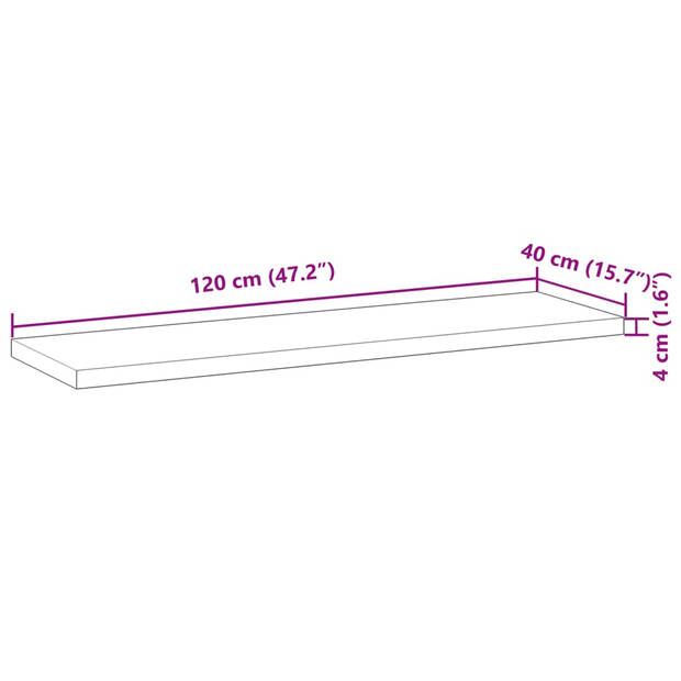 vidaXL Wandschappen 2 st zwevend 120x40x4 cm onbehandeld acaciahout