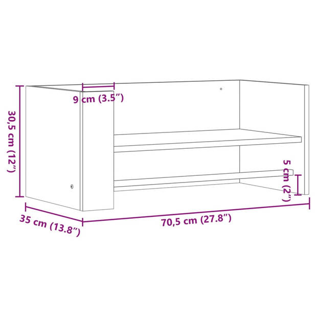 vidaXL Wandschap 70,5x35x30,5 cm bewerkt hout gerookt eikenkleurig