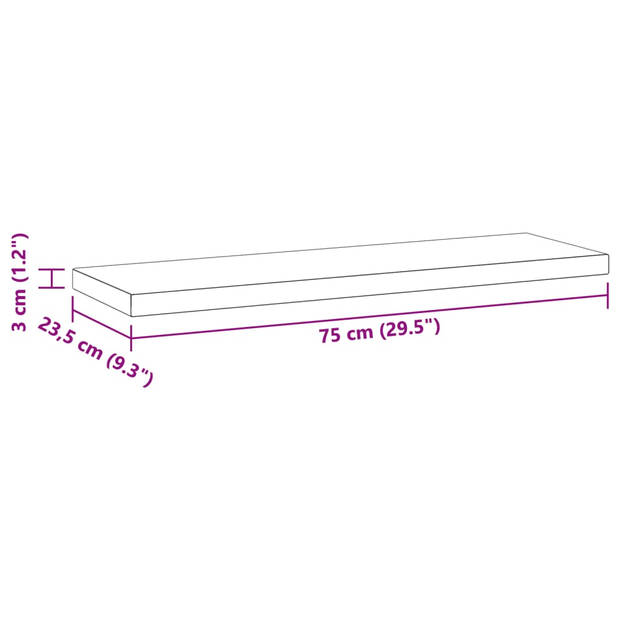 vidaXL Wandschappen 2 st 75x23,5x3 cm roestvrijstaal zwart