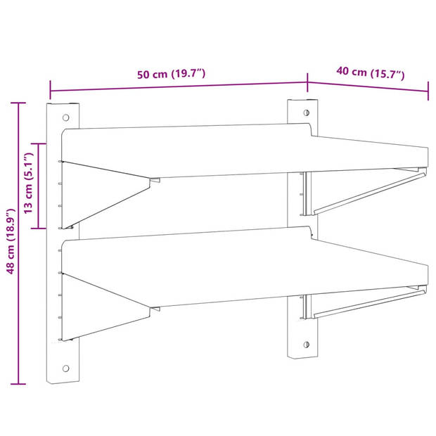 vidaXL Wandschap 2-laags 50x40x60 cm roestvrijstaal zilverkleurig