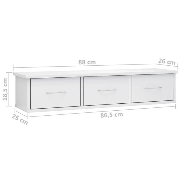 vidaXL Wandschap met lades 88x26x18,5 cm bewerkt hout hoogglans wit