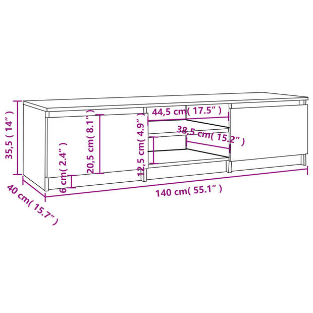 vidaXL Tv-meubel 140x40x35,5 cm bewerkt hout grijs sonoma eikenkleurig