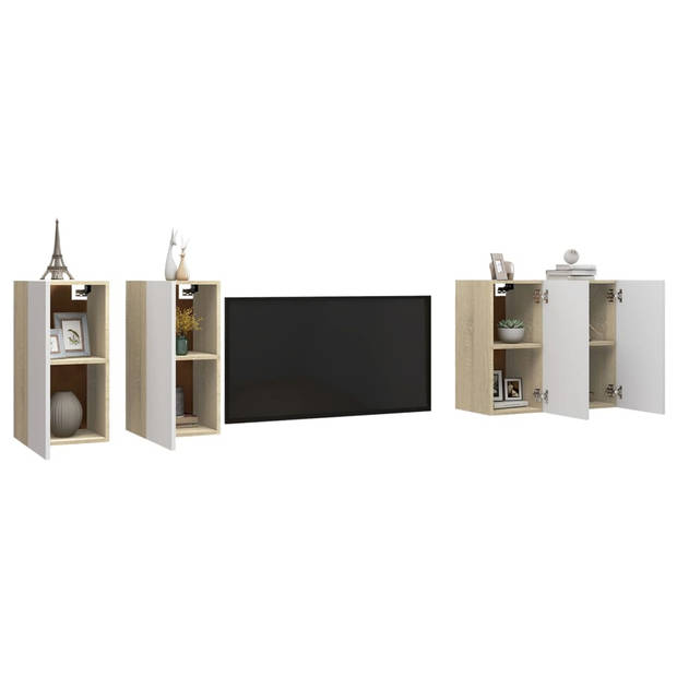 vidaXL Tv-meubelen 4st 30,5x30x60cm bewerkt hout wit sonoma eikenkleur