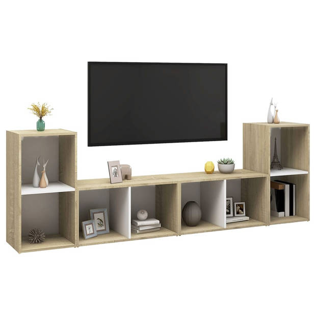 vidaXL Tv-meubelen 4 st 72x35x36,5 cm bewerkt hout wit sonoma eiken