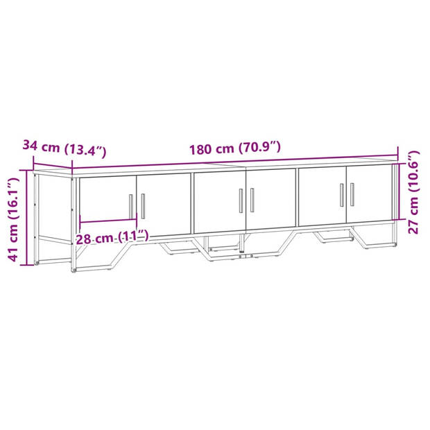 vidaXL Tv-meubel 180x34x41 cm bewerkt hout sonoma eikenkleurig