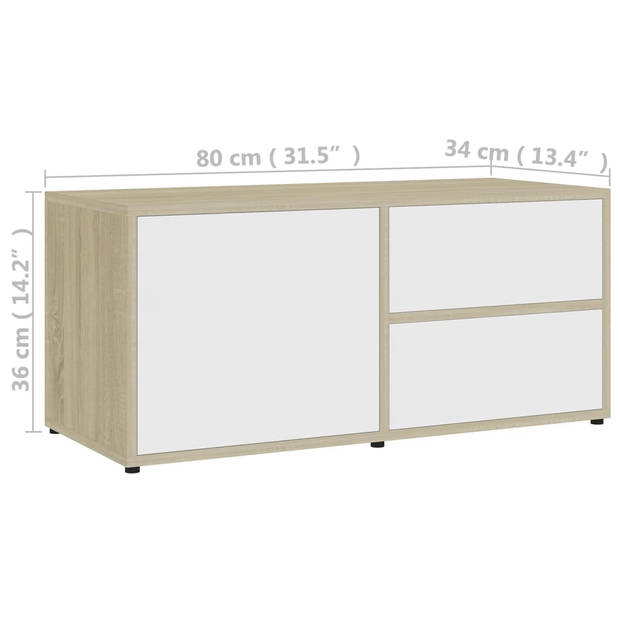 vidaXL Tv-meubel 80x34x36 cm bewerkt hout wit en sonoma eikenkleurig