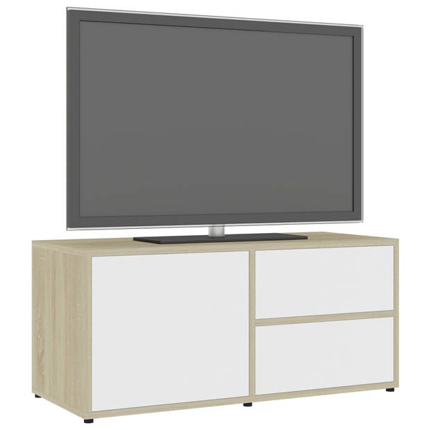 vidaXL Tv-meubel 80x34x36 cm bewerkt hout wit en sonoma eikenkleurig