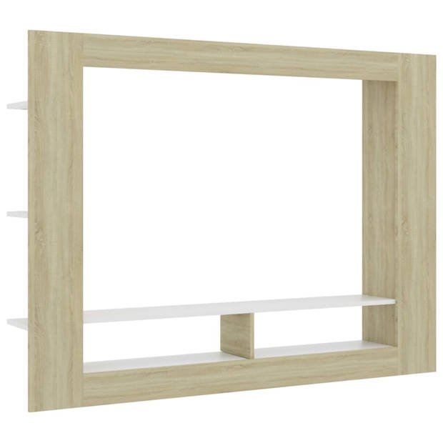 vidaXL Tv-meubel 152x22x113 cm bewerkt hout wit en sonoma eikenkleurig