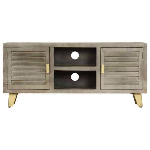 vidaXL Tv-meubel 110x30x48 cm massief mangohout met messing grijs