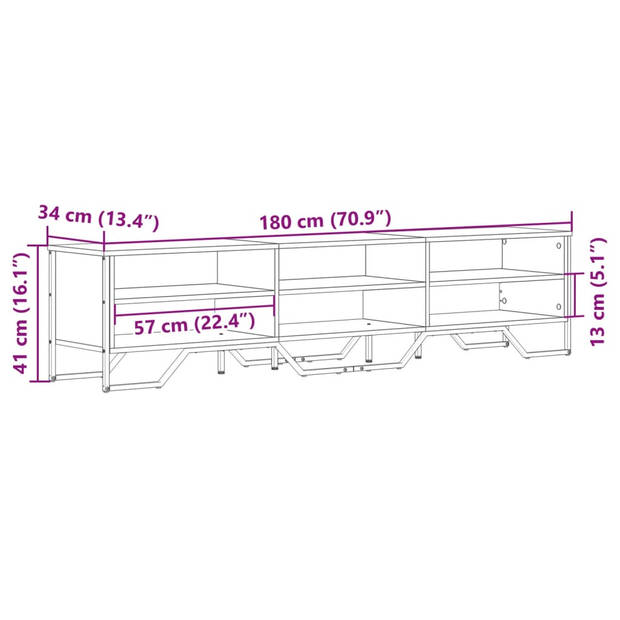 vidaXL Tv-meubel 180x34x41 cm bewerkt hout grijs sonoma eikenkleurig