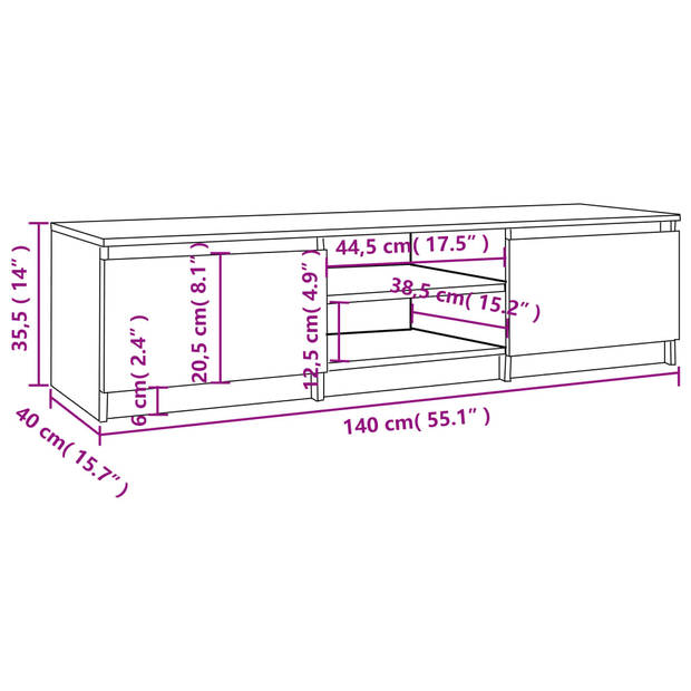 vidaXL Tv-meubel 140x40x35,5 cm bewerkt hout bruin eikenkleur