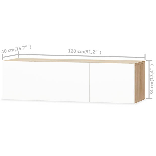 vidaXL Tv-meubel 120x40x34 cm bewerkt hout hoogglans wit en eikenkleur