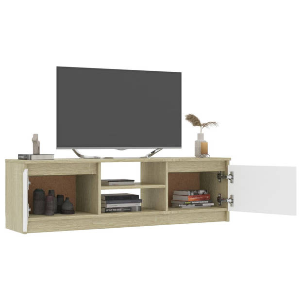 vidaXL Tv-meubel 120x30x35,5cm bewerkt hout wit en sonoma eikenkleurig