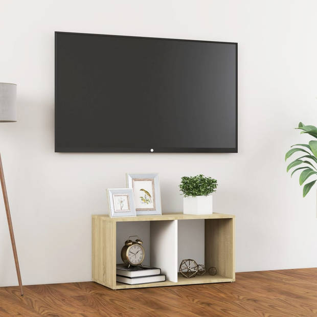 vidaXL Tv-meubel 72x35x36,5 cm bewerkt hout wit en sonoma eikenkleurig