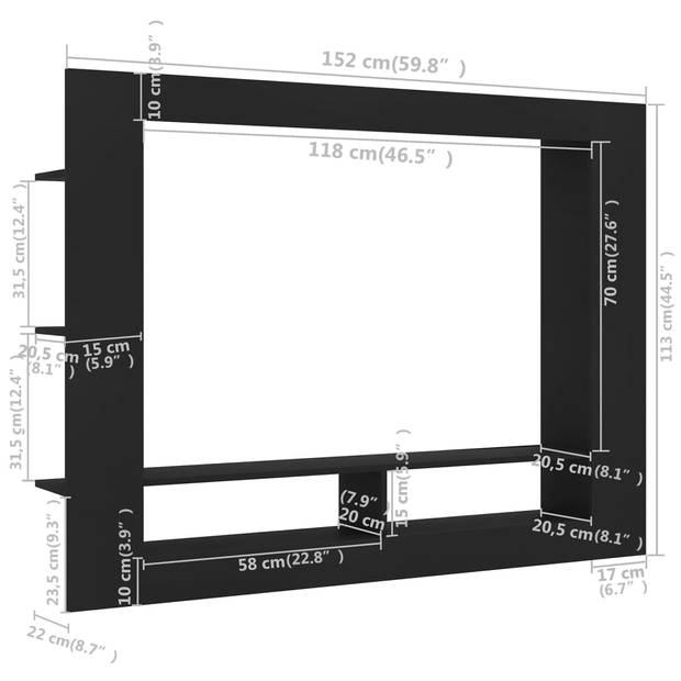 vidaXL Tv-meubel 152x22x113 cm bewerkt hout zwart