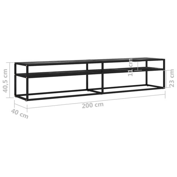 vidaXL Tv-meubel 200x40x40,5 cm gehard glas zwartmarmerkleurig