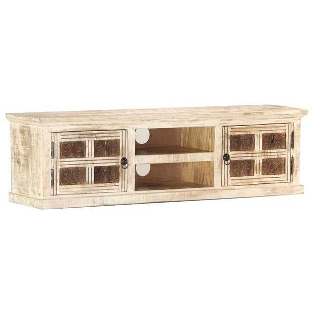 vidaXL Tv-meubel 130x30x36 cm massief mangohout wit