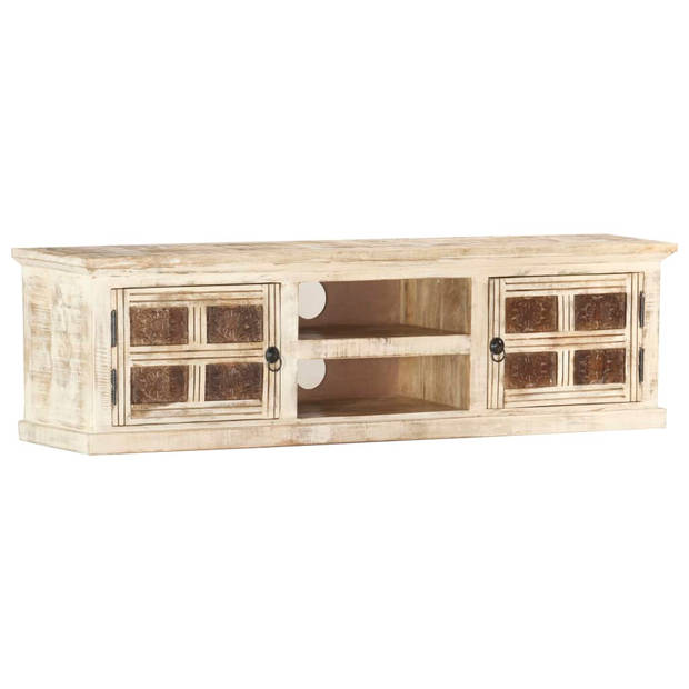 vidaXL Tv-meubel 130x30x36 cm massief mangohout wit